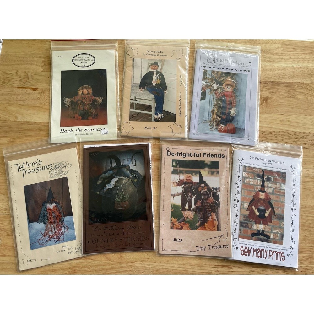 Halloween‎ Theme Doll Craft Primitive Patterns Uncut ~ Lot Of 7